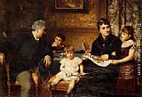 Table Canvas Paintings - Portrait of a Family Gathered Around a Table